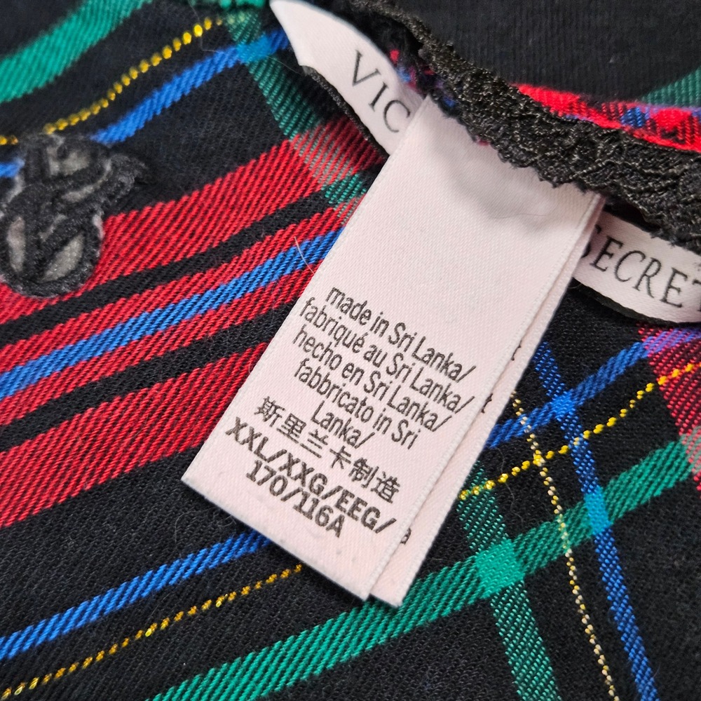 Victorias Secret Plaid Lace Trim Slip Dress XXL Red Green Gold Metallic Chemise - Picture 7 of 8